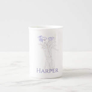 Pretty Minimal Modern Flower Outline For Women  Bone China Mug