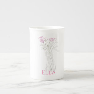 Pretty Minimal Modern Flower Outline For Women  Bone China Mug