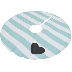 Pretty Mint and White Stripes Heart Brushed Polyester Tree Skirt