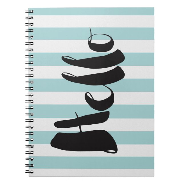 Pretty Mint and White Stripes Hello Spiral Notebook (Front)
