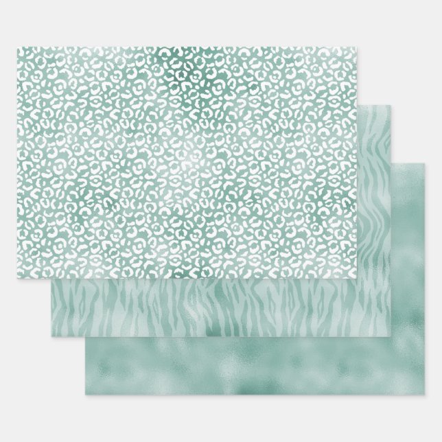 Pretty Mint Animal Print Wrapping Paper Sheet (Set)