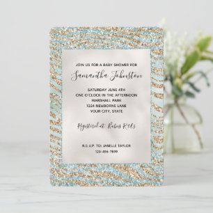 Pretty Mint Glitzy Gold Zebra Glitter Invitation