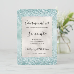 Pretty Mint Glitzy Sparkle Glitter Invitation