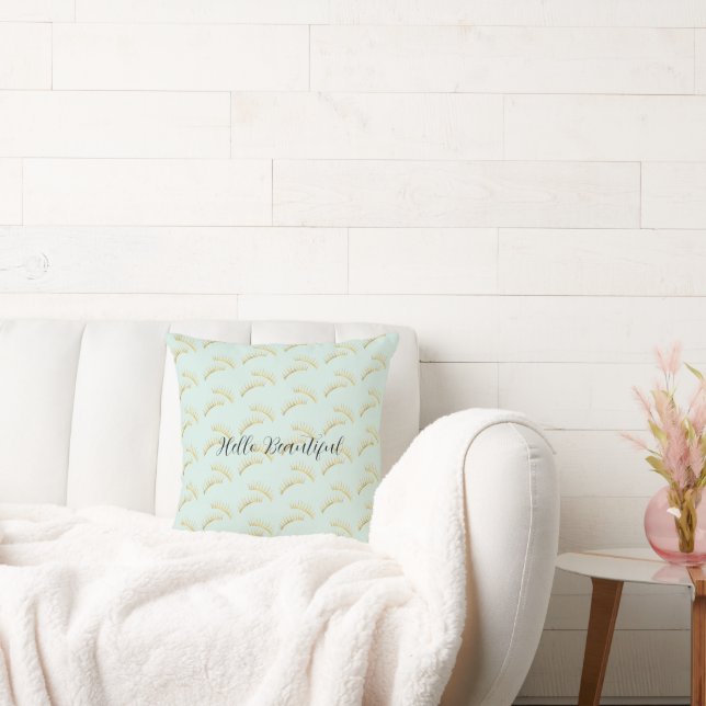 Pretty Mint Gold Eyelashes Birthday Cushion (Couch)