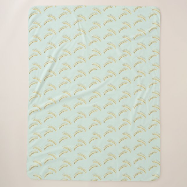 Pretty Mint Gold Eyelashes Birthday Sherpa Blanket (Front)