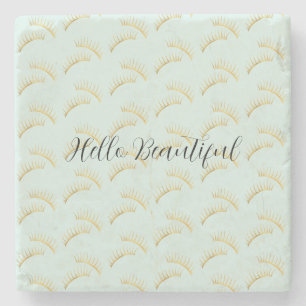 Pretty Mint Gold Eyelashes Birthday Stone Coaster