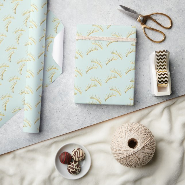 Pretty Mint Gold Eyelashes Birthday Wrapping Paper (Crafts)