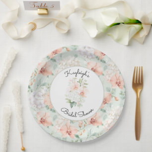  Pretty Mint Peach Orchid Flowers Bridal Shower  Paper Plate