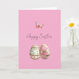 Pretty Mint Pink Gold Easter Eggs Butterfly Card