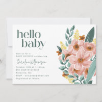 Pretty Mint Sage Pink Floral Hello Baby Shower