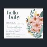 Pretty Mint Sage Pink Floral Hello Baby Shower Postcard<br><div class="desc">This sweet and stylish baby shower invitation features the phrase hello baby in modern dark green type, paired with a lush watercolor floral bouquet in blush, rust, and golden yellow. The mix of fonts adds a playful touch, perfect for welcoming a new little one. Ideal for fall showers, garden venues,...</div>