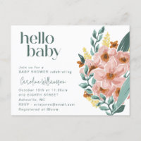Pretty Mint Sage Pink Floral Hello Baby Shower