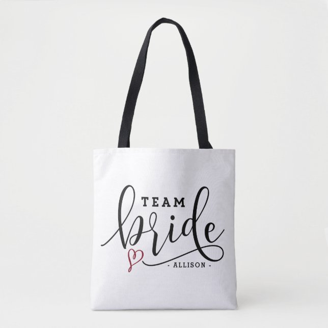 Pretty Modern Calligraphy Team Bride Personalised Tote Bag (Front)