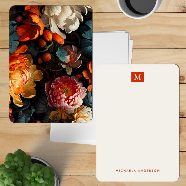 Pretty Modern Colourful Flowers Monogram & Name Card (Creator Uploaded)