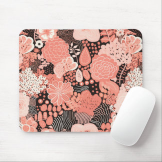 Pretty Modern Coral and Pink Floral Patterned Mouse Pad