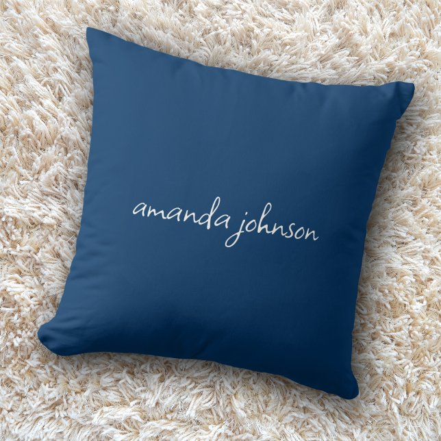 Pretty Modern Dark Navy Blue Monogram Full Name Cushion (Creator Uploaded)