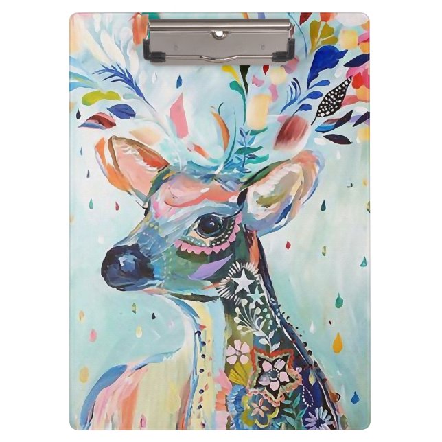 Pretty Modern Deer Art Flower Antlers Clipboard (Front)
