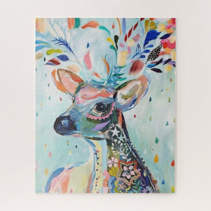 Pretty Modern Deer Art Flower Antlers Jigsaw Puzzle