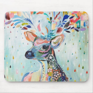 Pretty Modern Deer Art Flower Antlers Mouse Pad