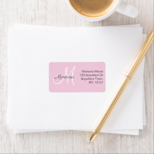 Pretty Modern Elegant Monogram Pink Return Address Label