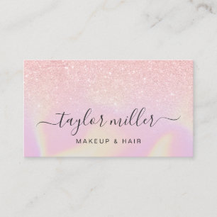 Pretty modern elegant stylish holographic makeup business card