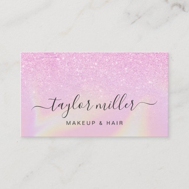 Pretty modern elegant stylish holographic makeup business card (Front)
