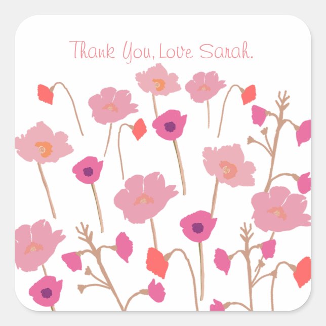 Pretty Modern Floral Birthday  Square Sticker (Front)