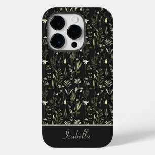 Pretty Modern Floral Botanical Green and Black Case-Mate iPhone 14 Pro Case