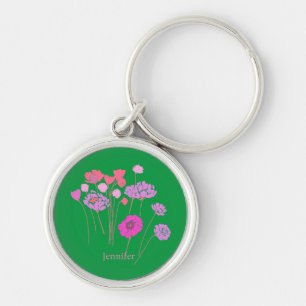 Pretty Modern Floral Green Key Ring