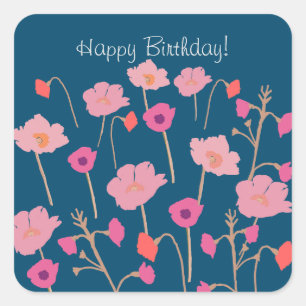 Pretty Modern Floral Happy Birthday Square Sticker