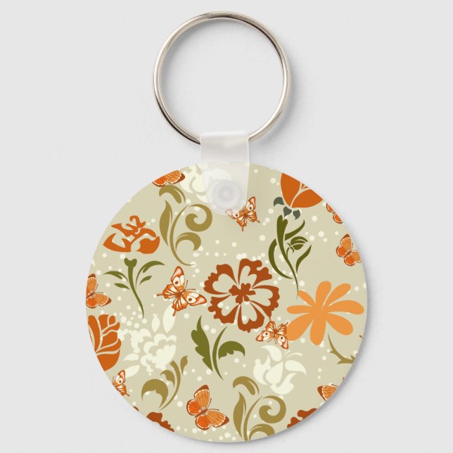 Pretty Modern Floral Pattern Key Ring (Front)