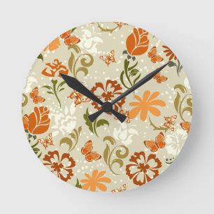Pretty Modern Floral Pattern Round Clock
