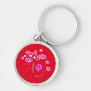 Pretty Modern Floral Red Key Ring