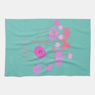 Pretty Modern Floral Teal Tea Towel