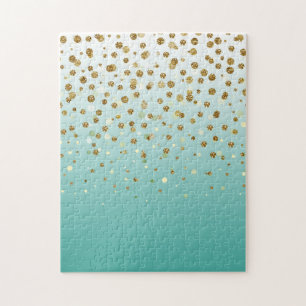 Pretty modern girly faux gold glitter confetti jigsaw puzzle