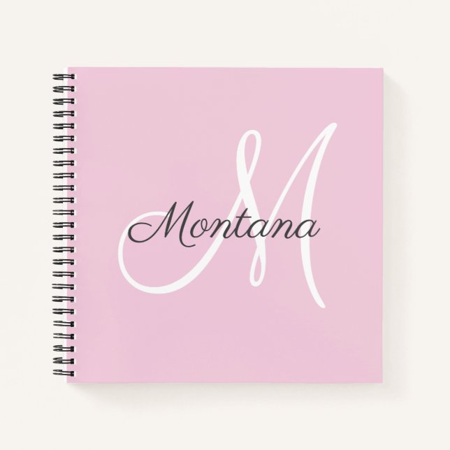 Pretty Modern Girly Monogram Pink Grey Name  Noteb Notebook (Front)