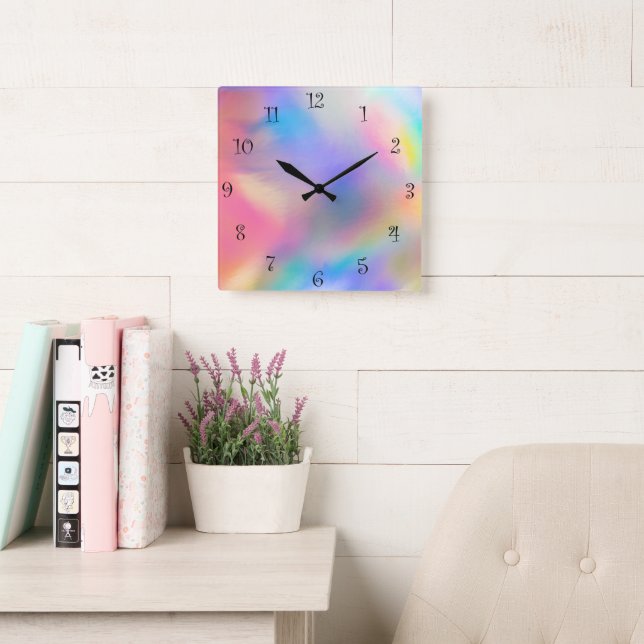 Pretty Modern gradient watercolor Rainbow backgrou Square Wall Clock (Reading Room)