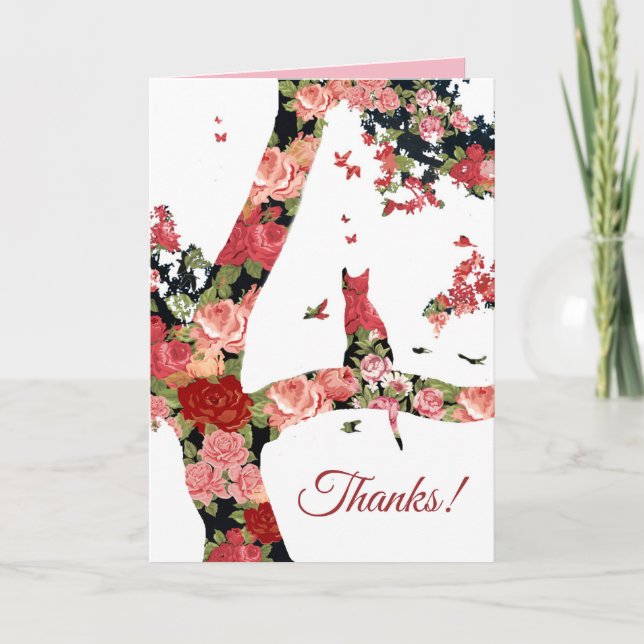 Pretty Modern Minimalist Abstract Cat Thanks Card (Front)