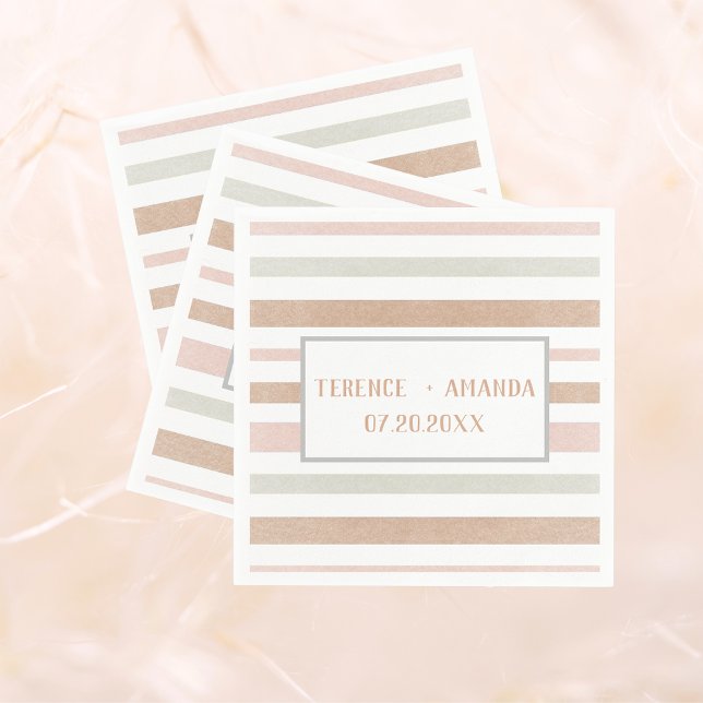 Pretty Modern Neutral Stripes Personalised Napkin (Creator Uploaded)