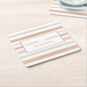 Pretty Modern Neutral Stripes Personalised Square Paper Coaster