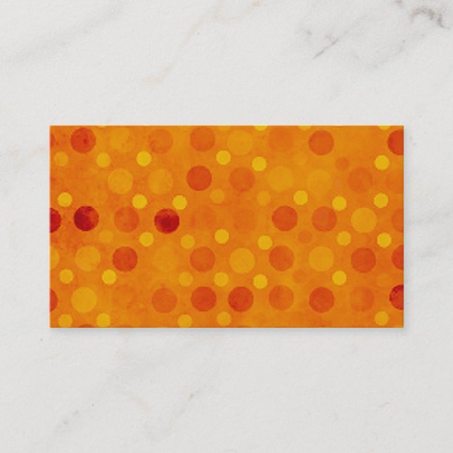Pretty Modern Orange and Yellow Polka Dots Pattern Business Card (Front)