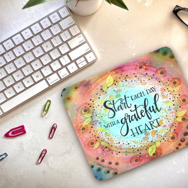 Pretty Modern Pastel Floral Grateful Heart Mouse Pad (Creator Uploaded)