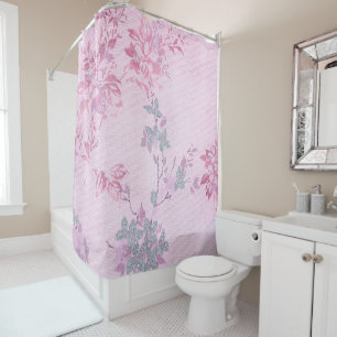 PRETTY MODERN PINK BLUE FLORAL PATTERN SHOWER CURTAIN