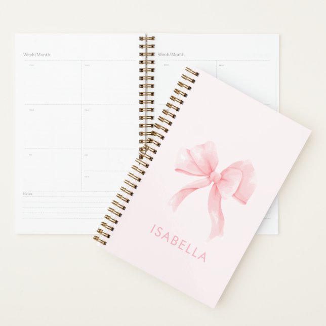 Pretty Modern Pink Bow Name Planner (Display)