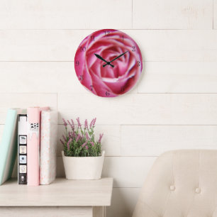 Pretty Modern pink rose close up Large Clock