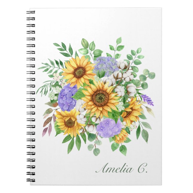 Pretty Modern Sunflower Bouquet White Notebook (Front)