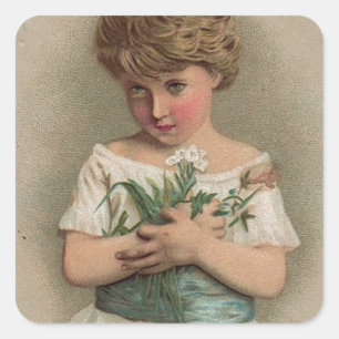 Pretty modest girl vintage illustration gift square sticker