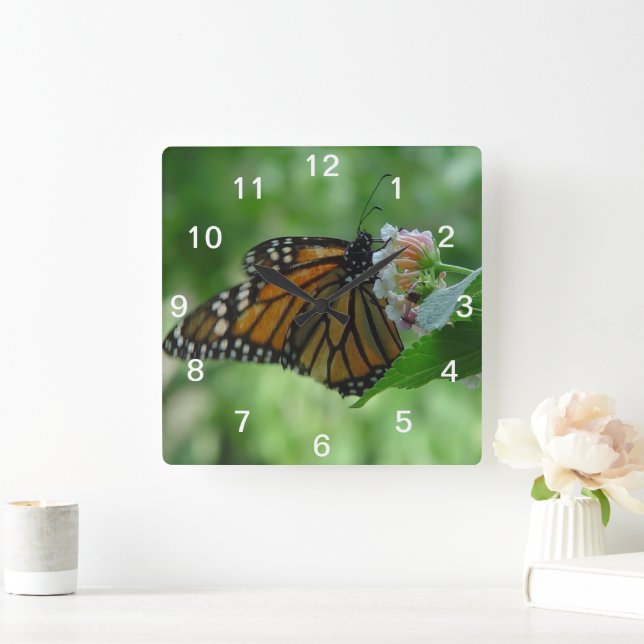 Pretty Monarch Butterfly & Pink Flower Wall Clock (Home)