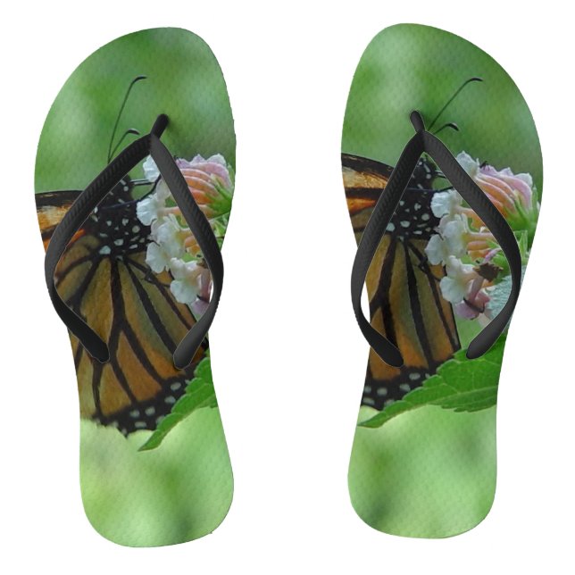Pretty Monarch Butterfly White Pink Flowers Jandals (Footbed)