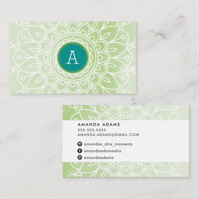 PRETTY MONOGRAM modern boho mandala pattern green Business Card (Front/Back)